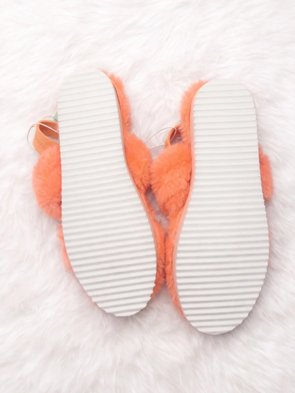 Abound Neon Orange Fuzzy Slide Sandals Plush Strappy Women’s Size 7 NWT - Picture 3 of 3